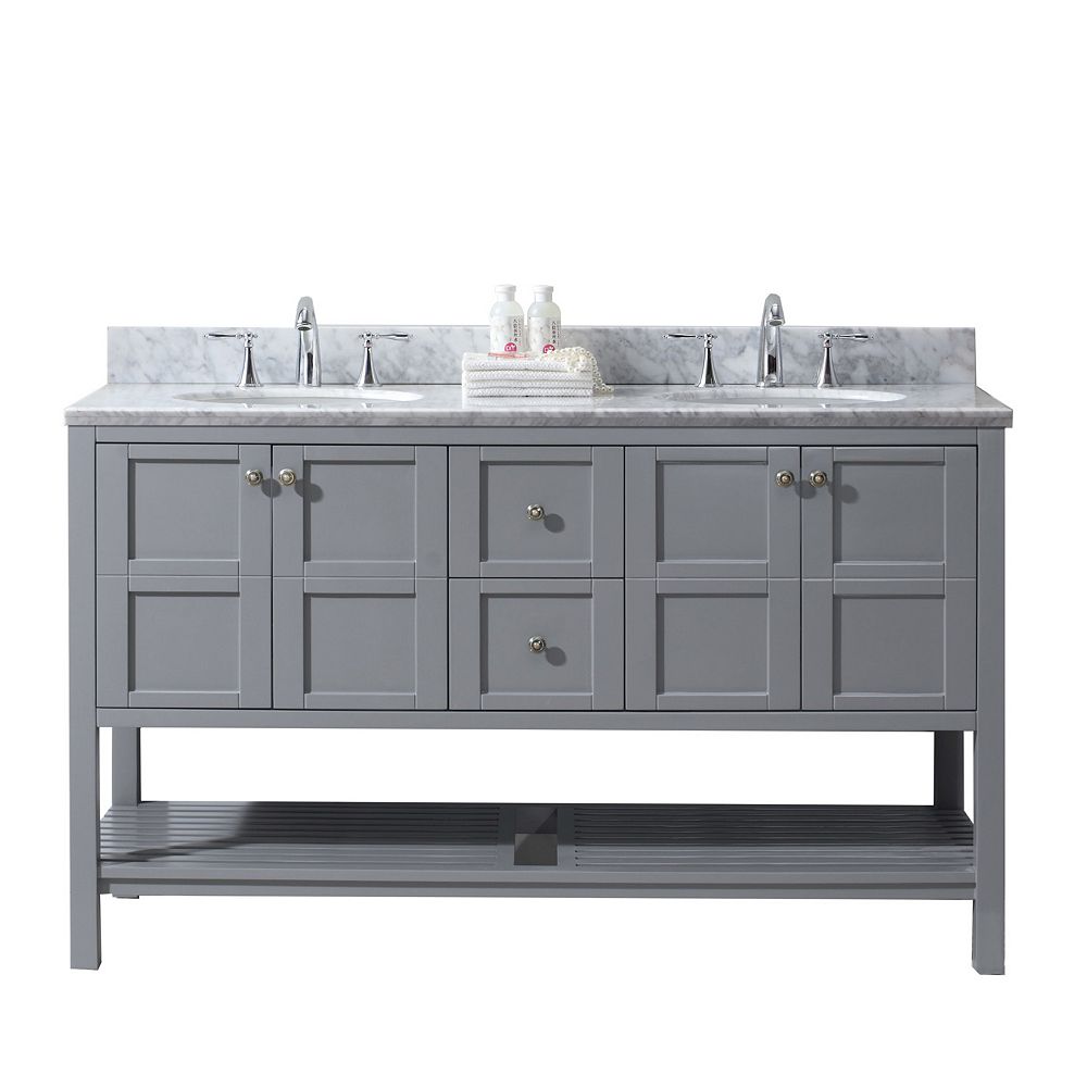 Virtu USA Winterfell 60-inch Double Vanity in Grey with ...