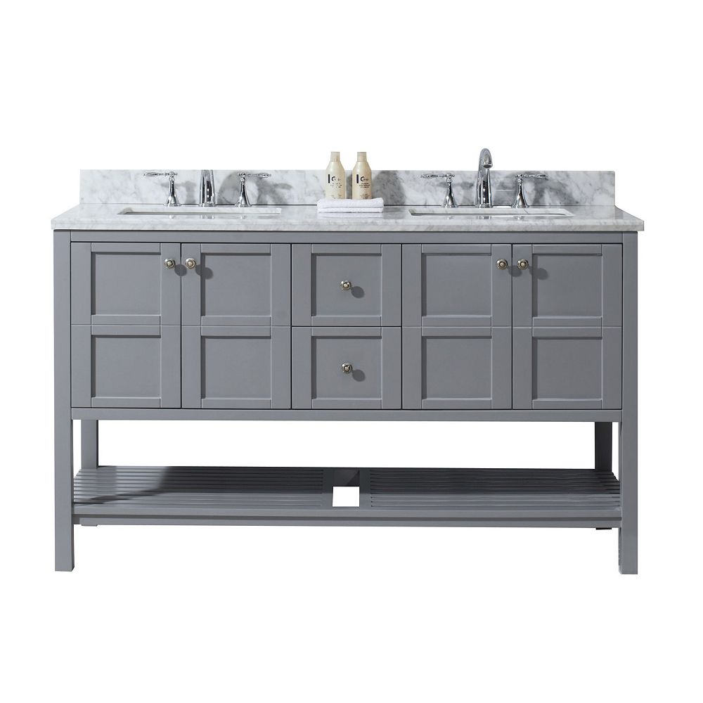 Virtu USA Winterfell 60inch Double Vanity in Grey with Marble Top