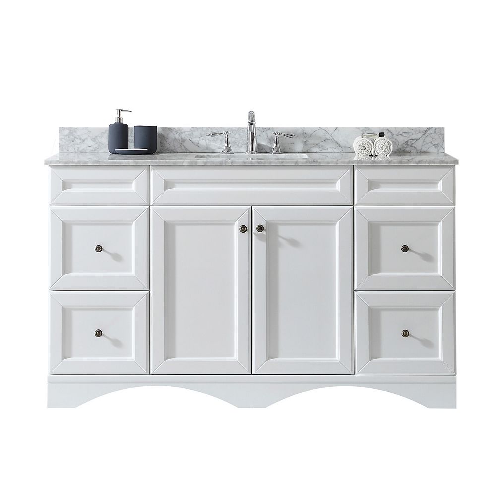 Virtu USA Talisa 60inch Single Vanity in White with Marble Top, Square