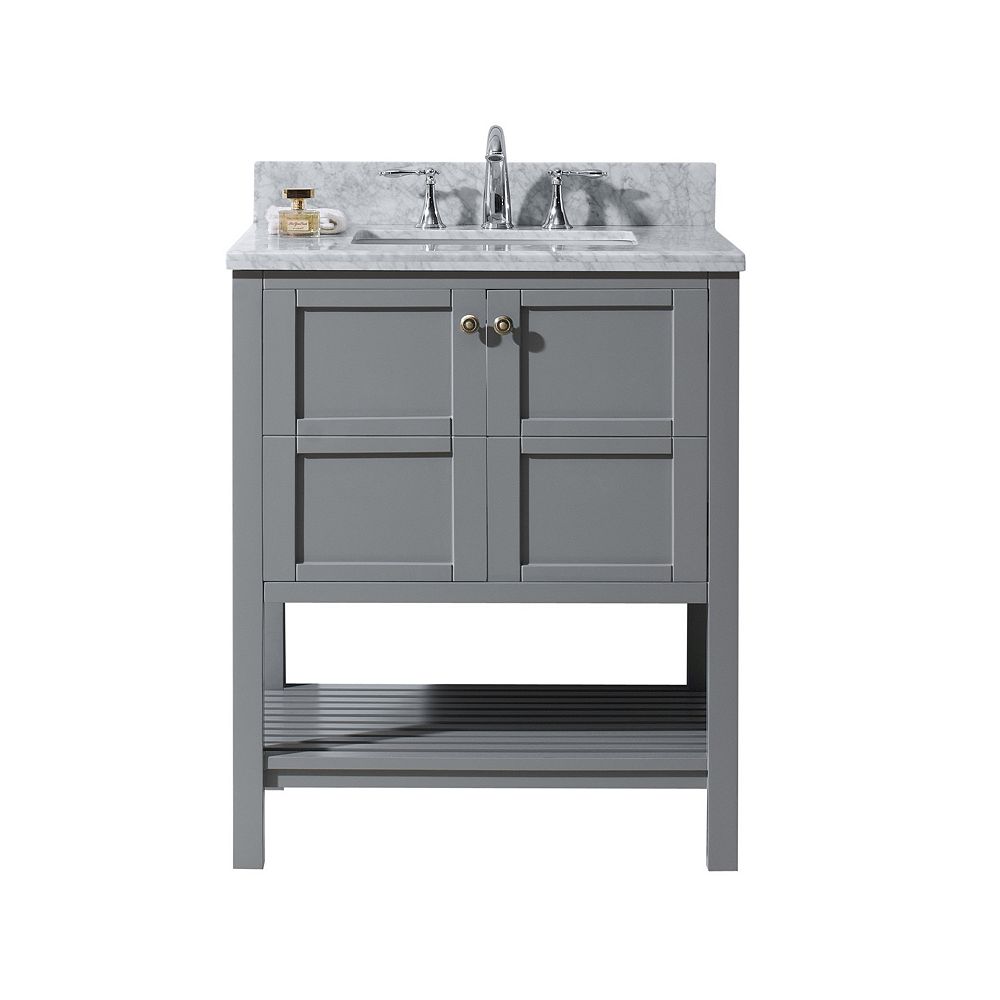 Virtu USA Winterfell 30inch Single Vanity in Grey with Marble Top