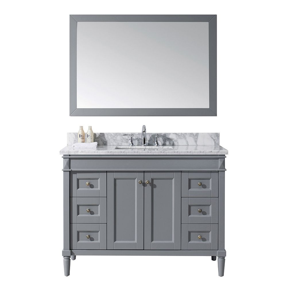 Virtu Usa Tiffany 48 Inch Single Vanity In Grey With Marble Top