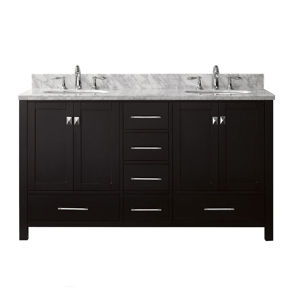 Virtu USA Caroline Avenue 60inch Double Vanity in Espresso with Marble