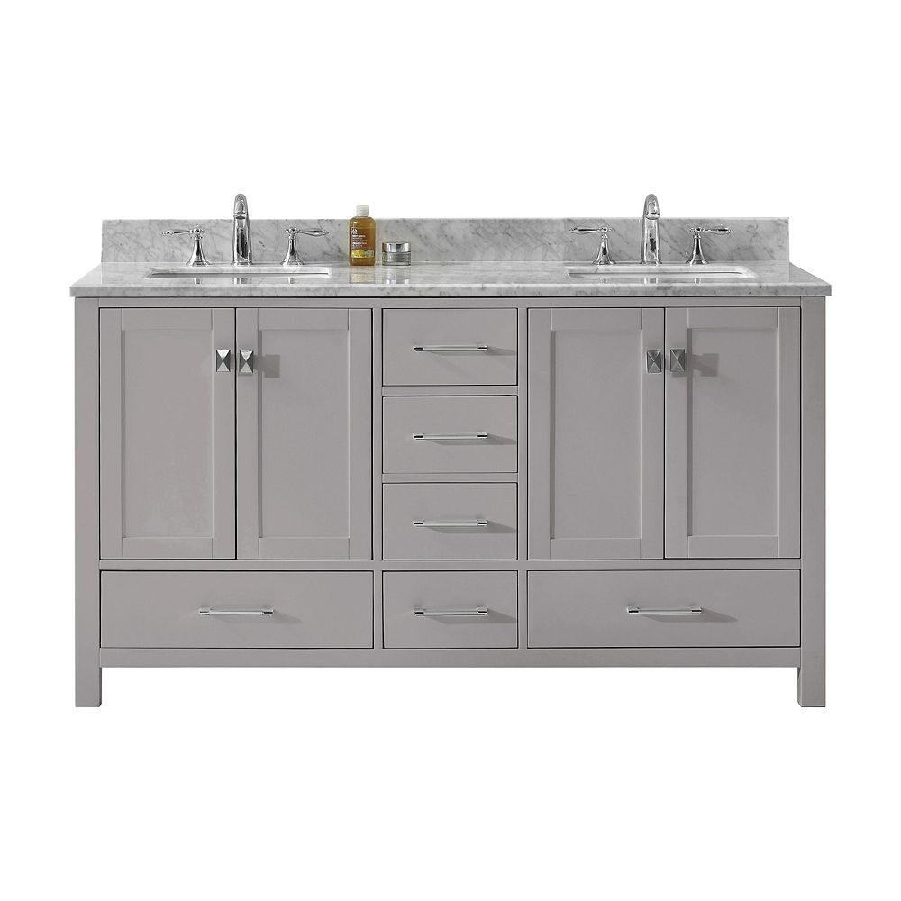 Virtu USA Caroline Avenue 60inch Double Vanity in Cashmere Grey with