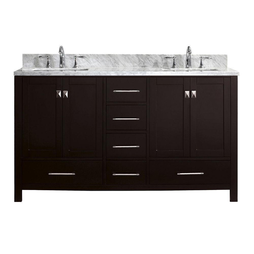 Virtu USA Caroline Avenue 60inch Double Vanity in Espresso with Marble
