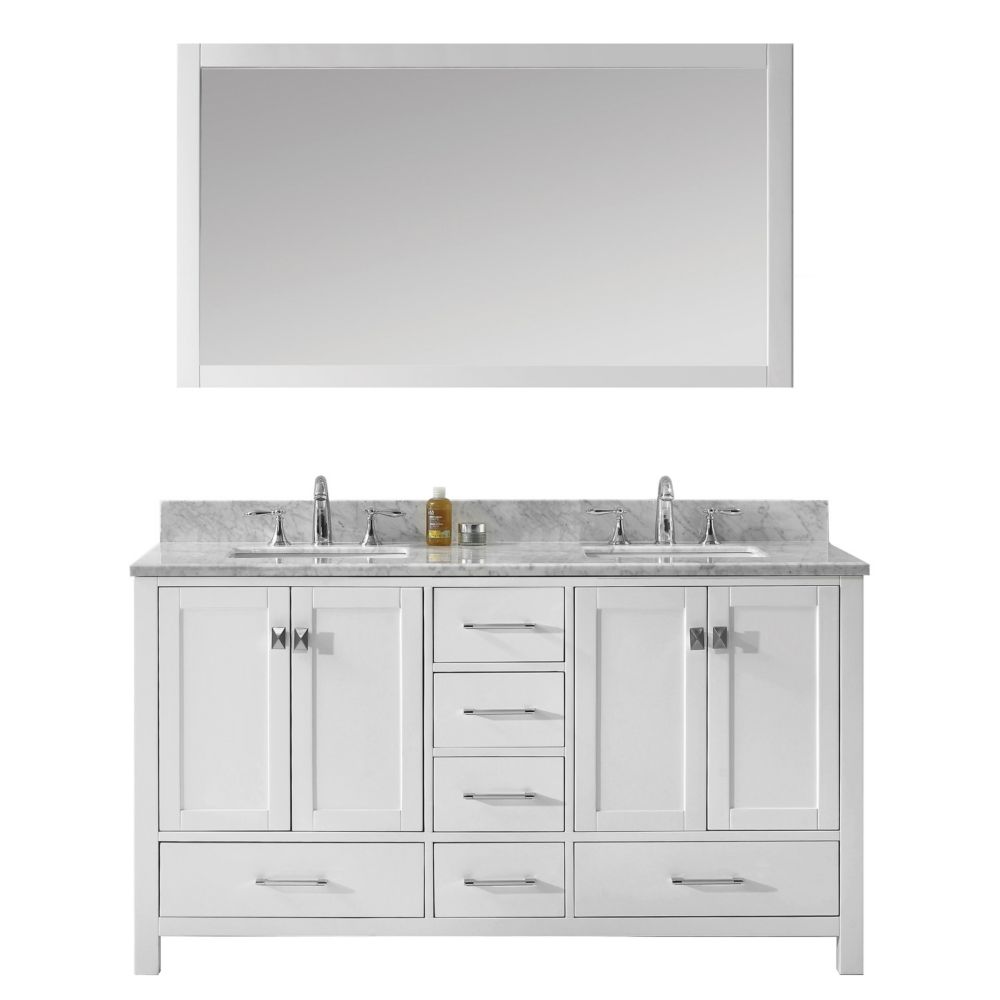 Virtu USA Caroline Avenue 60 Inch Double Vanity In White With Marble   P 1001447696 