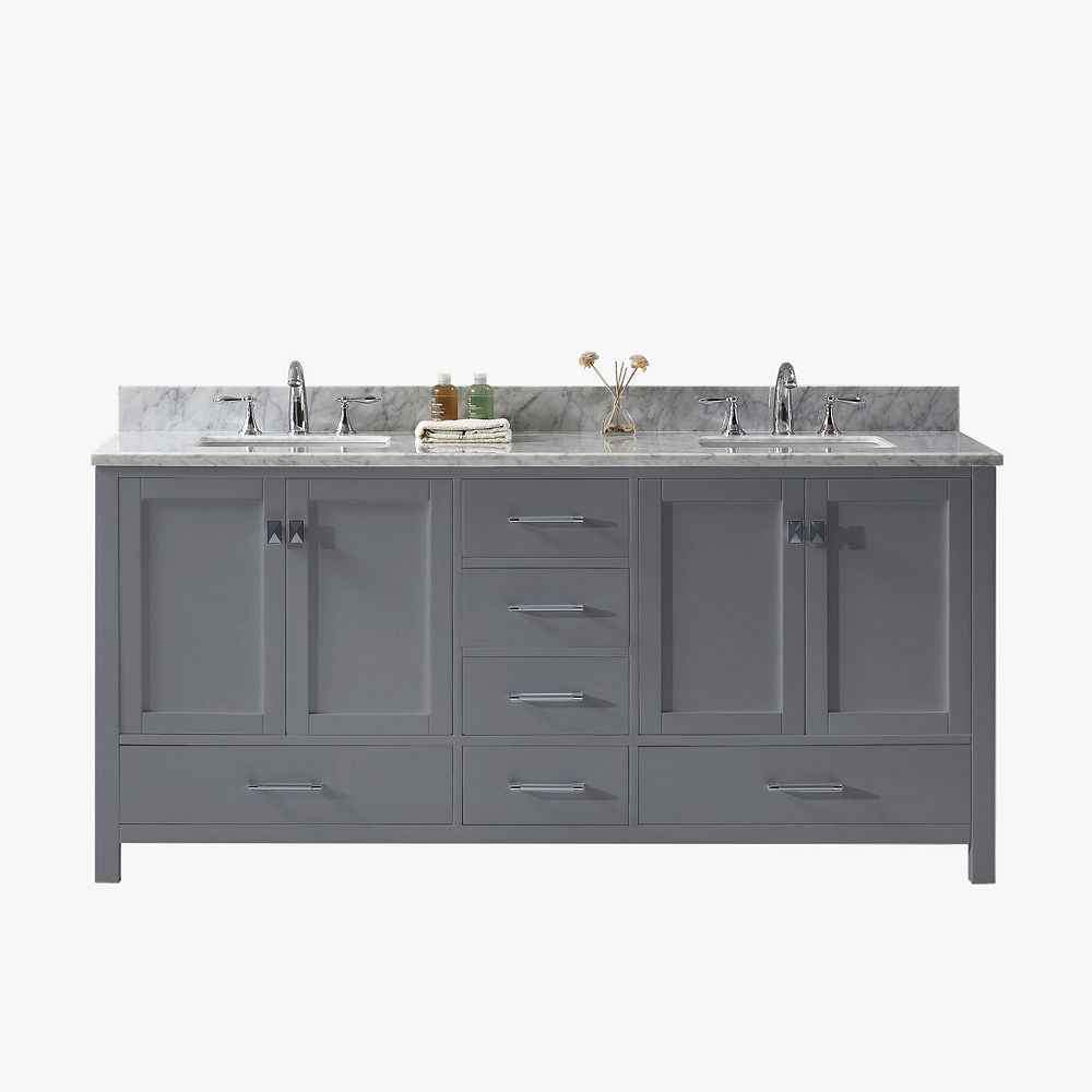Virtu USA Caroline Avenue 72inch Double Vanity in Grey with Marble Top