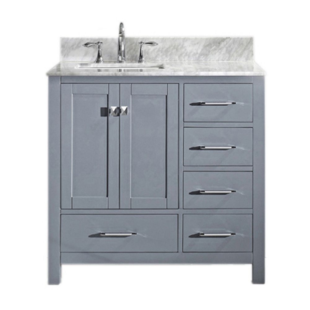 Virtu USA Caroline Avenue 36inch Single Vanity in Grey with Marble Top, Square Sink, No M