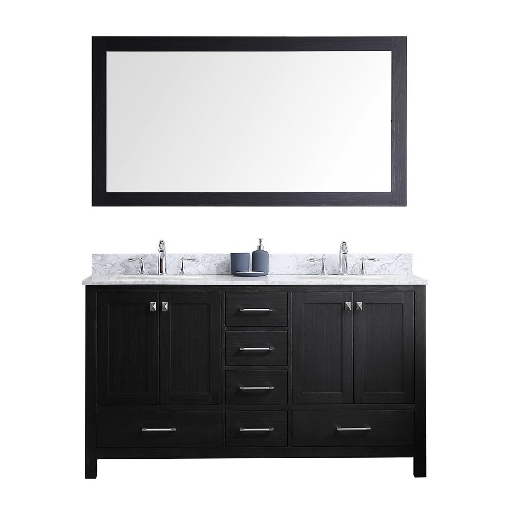Virtu USA Caroline Premium 60inch Double Vanity in Zebra Grey with