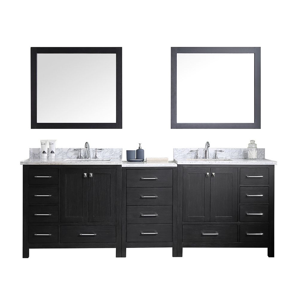 Virtu Usa Caroline Premium 90 Inch Double Vanity In Zebra Grey With Marble Top