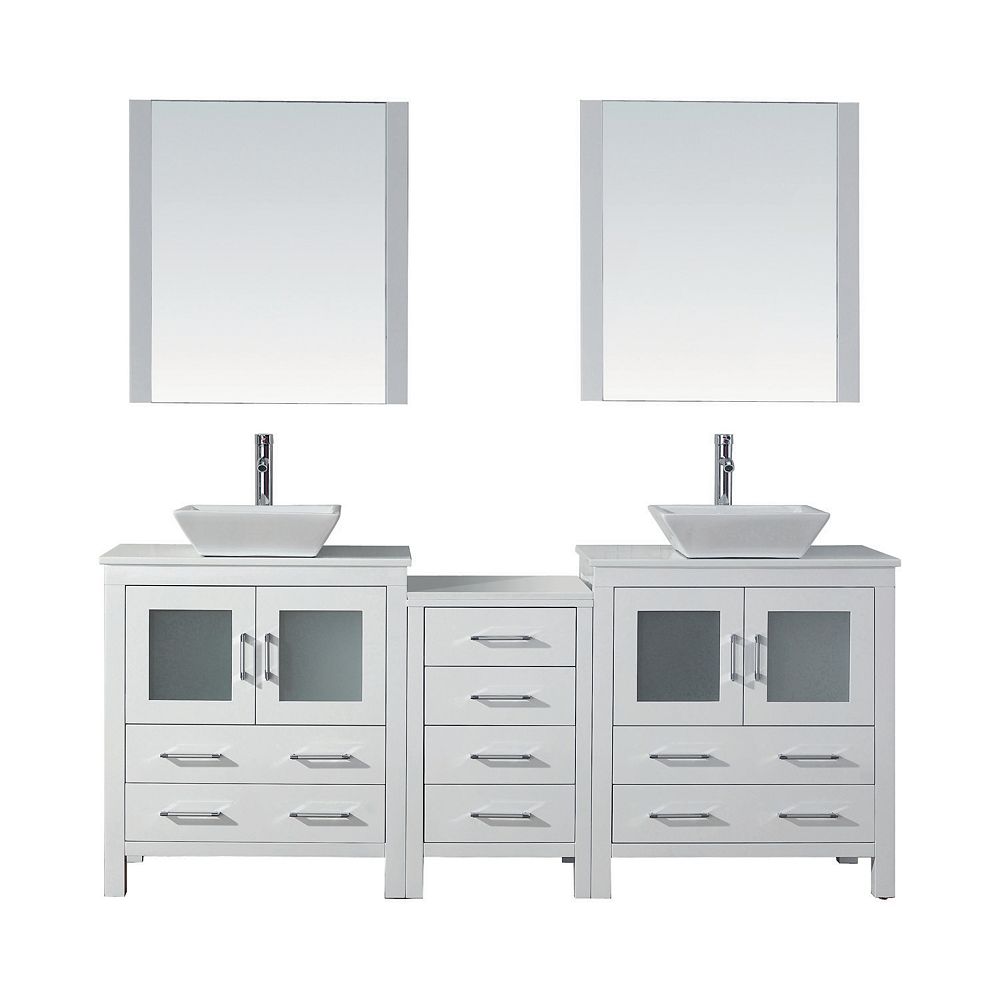 Virtu USA Dior 78inch Double Vanity in White with Stone Top, Square Sink with Chrome Fauc