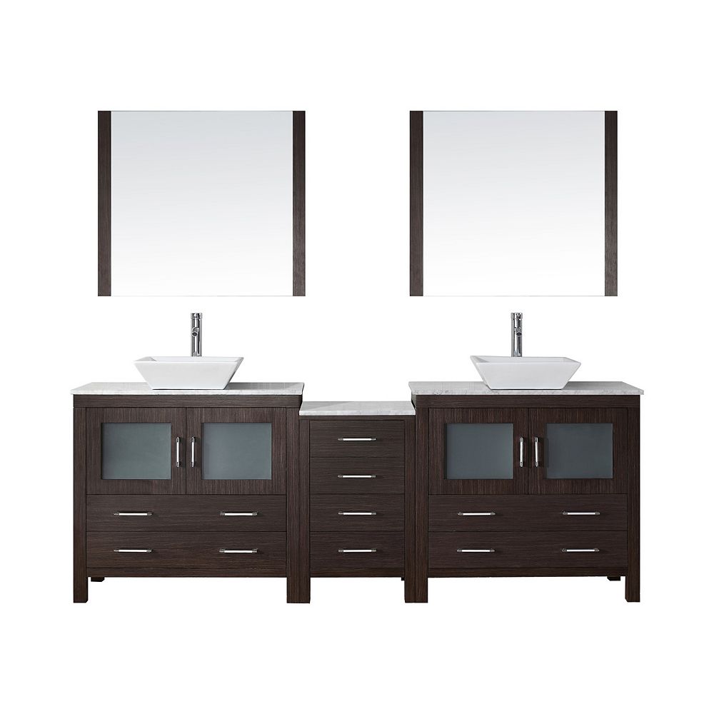 Virtu USA Dior 90-inch Double Vanity in Espresso with Marble Top, Square Sink with Chrome ...