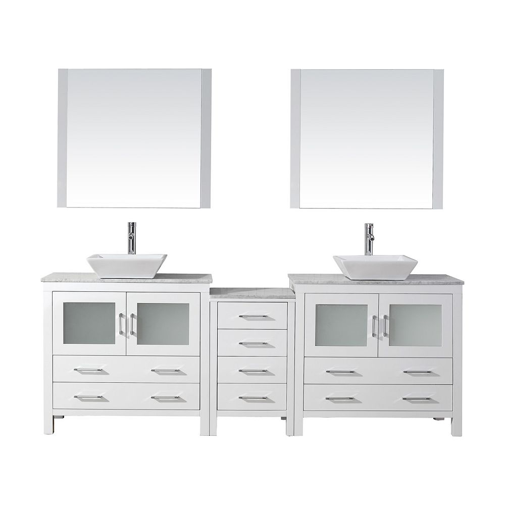 Virtu USA Dior 90inch Double Vanity in White with Marble Top, Square
