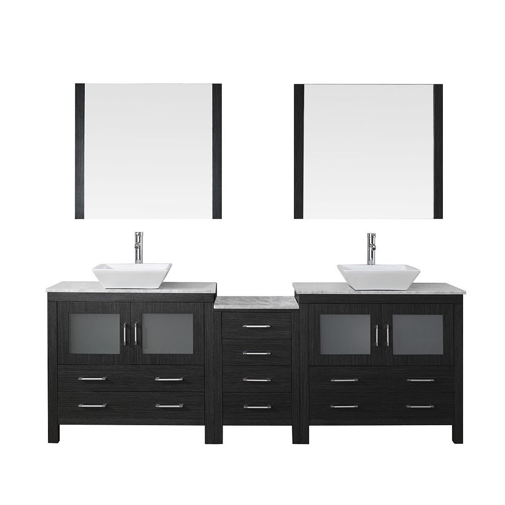 Virtu Usa Dior 90 Inch Double Vanity In Zebra Grey With Marble Top Square Sink With Chrom The Home Depot Canada