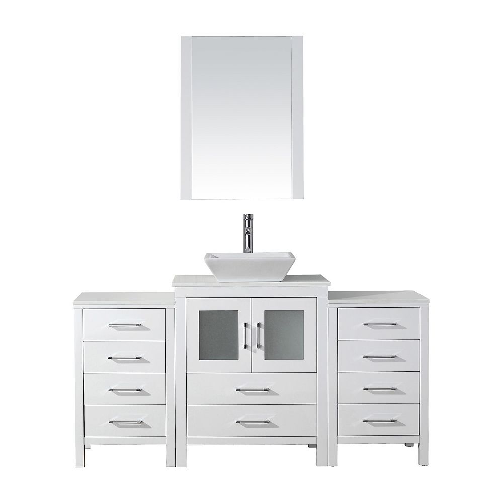 Virtu USA Dior 64inch Single Vanity in White with Stone Top, Square Sink with Chrome Fauc