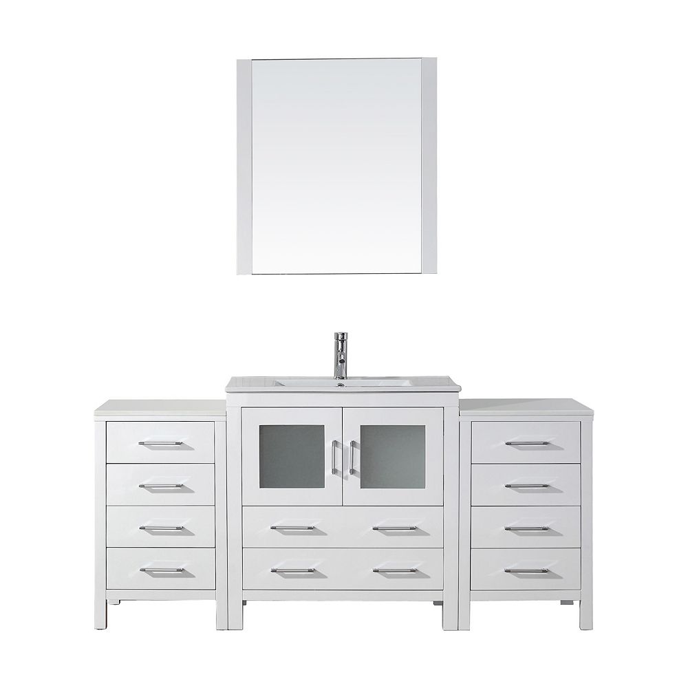 Virtu Usa Dior 68 Inch Single Vanity In White With Ceramic Top Square Sink With Chrome Fa The Home Depot Canada