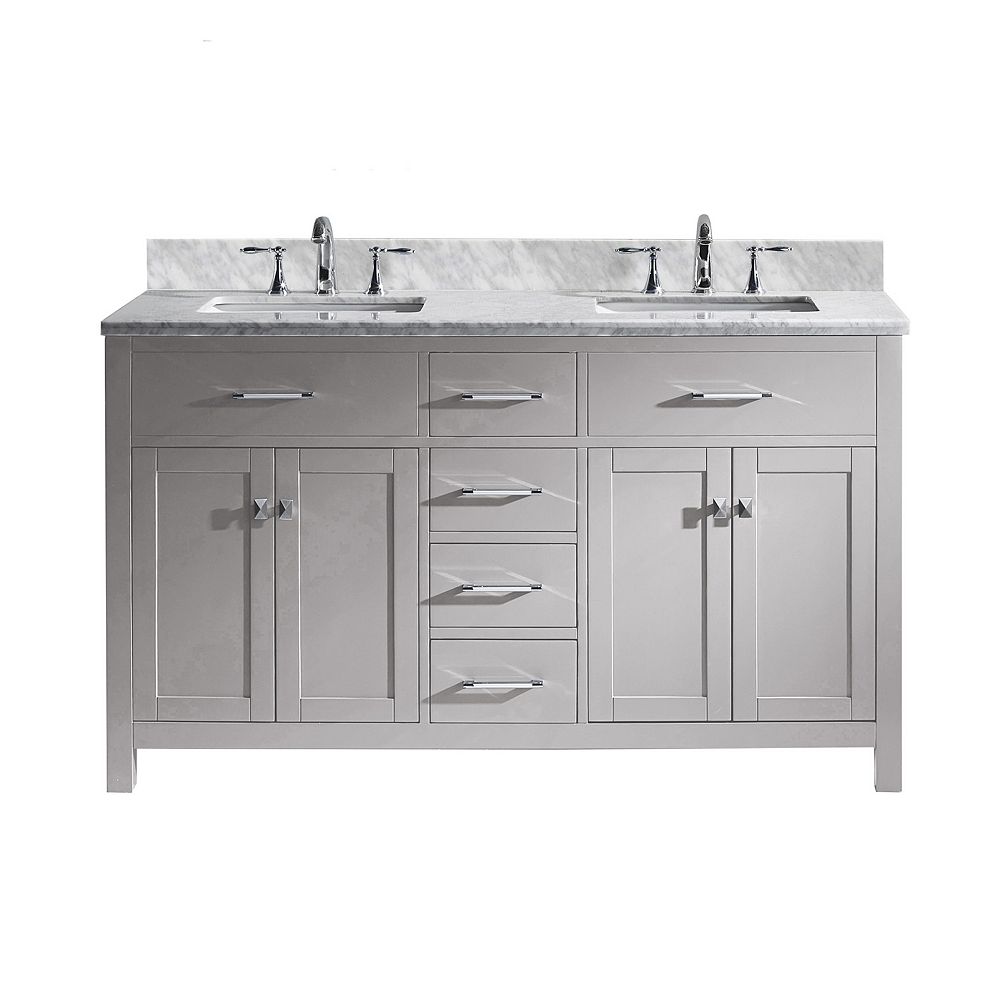 Virtu USA Caroline 60inch Double Vanity in Cashmere Grey with Marble