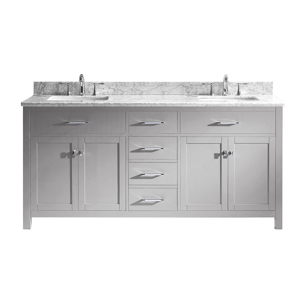 Virtu USA Caroline 72inch Double Vanity in Cashmere Grey with Marble