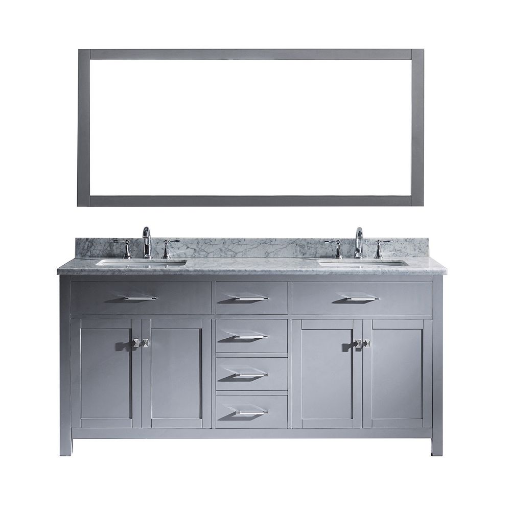 Virtu USA Caroline 72inch Double Vanity in Grey with Marble Top
