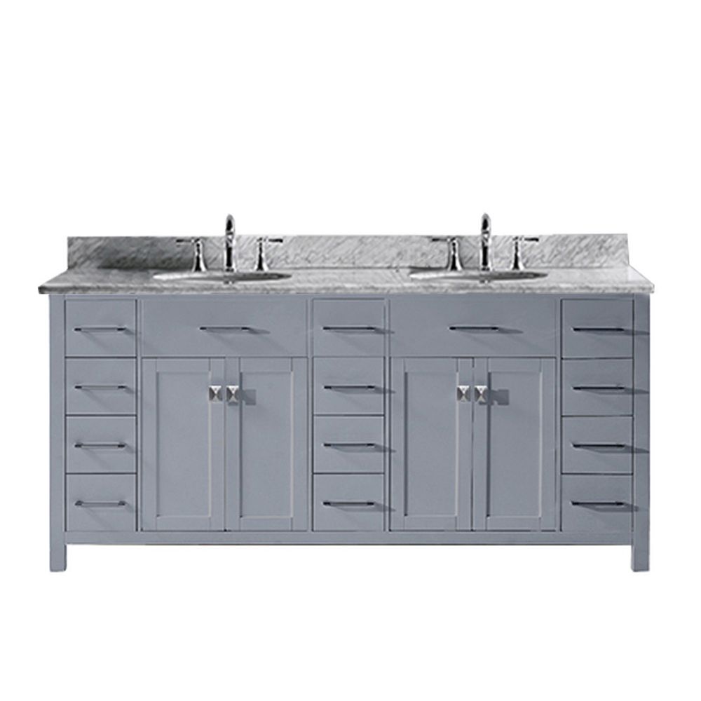 Virtu USA Caroline Parkway 72inch Double Vanity in Grey with Marble