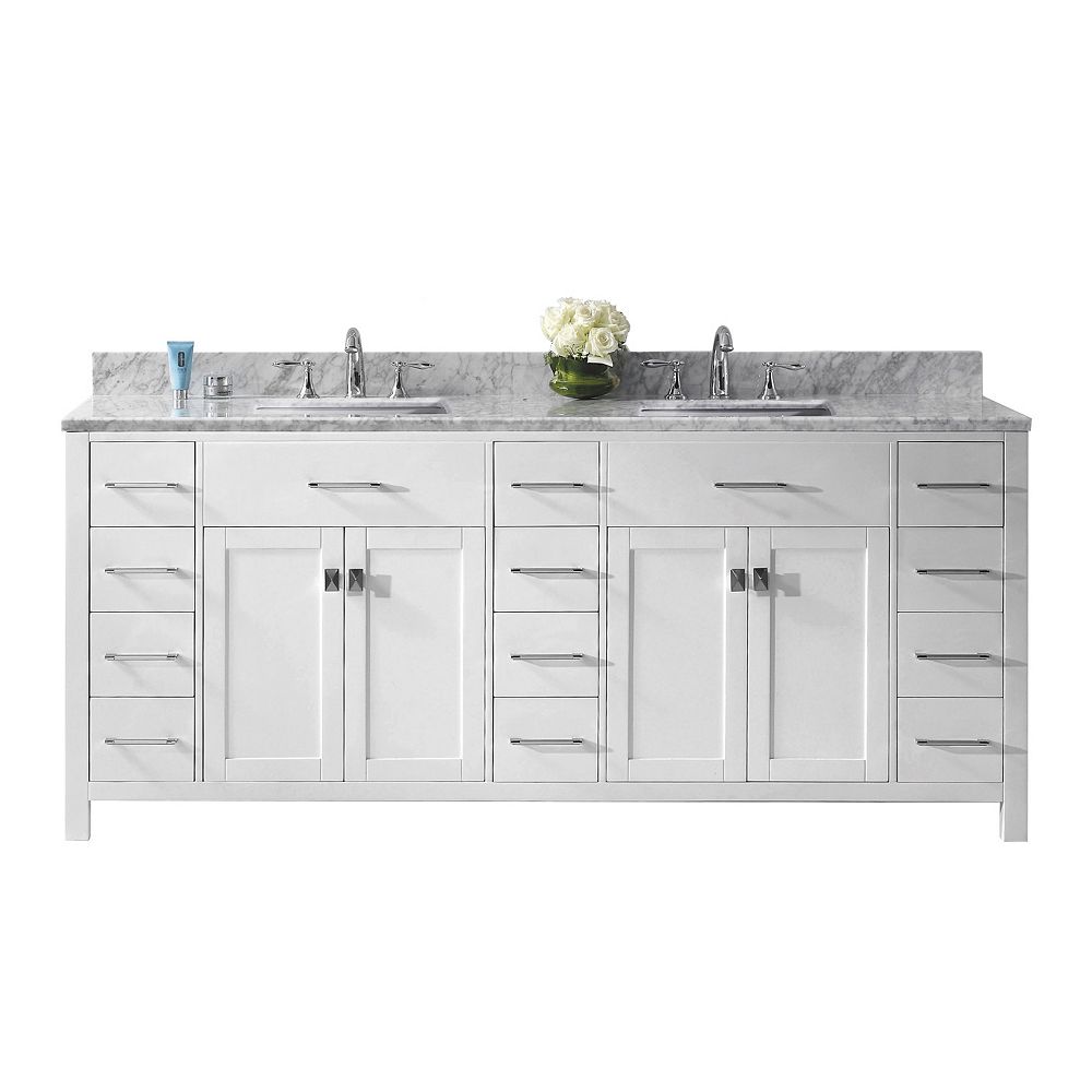 Virtu USA Caroline Parkway 78inch Double Vanity in White with Marble
