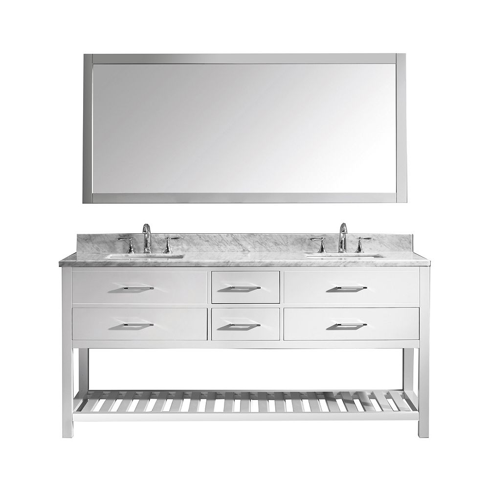 Virtu USA Caroline Estate 72inch Double Vanity in White with Marble