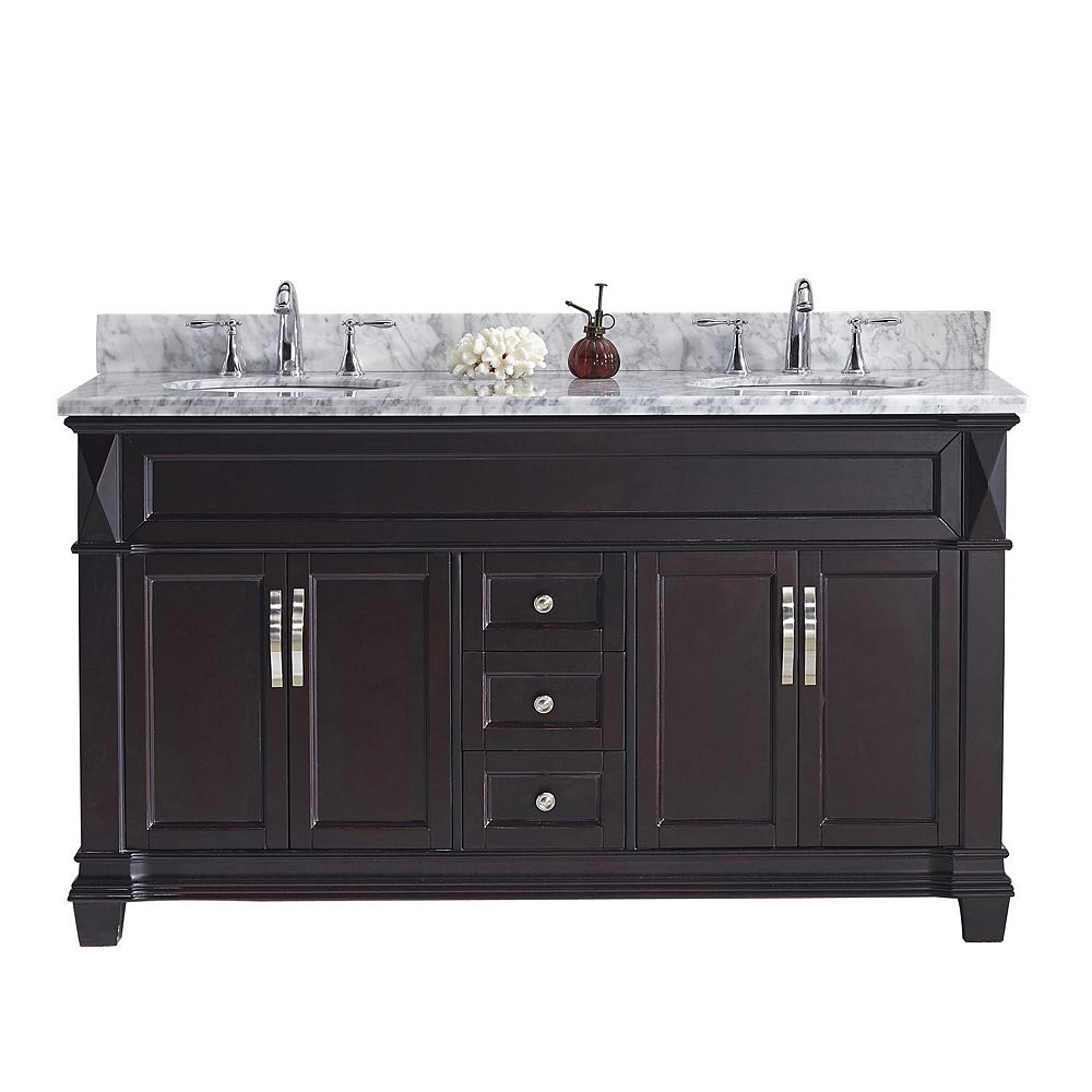 Virtu Usa Victoria 60 Inch Double Vanity In Espresso With Marble Top