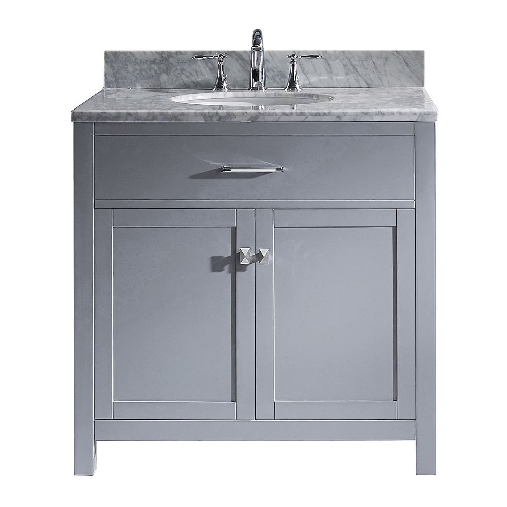 Virtu Usa Caroline 36 Inch Single Vanity In Grey With Marble Top Round Sink No Mirror The Home Depot Canada