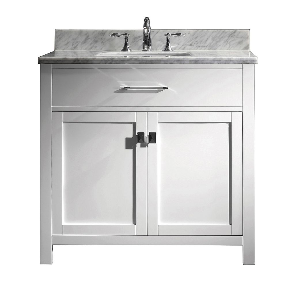 Virtu USA Caroline 36inch Single Vanity in White with Marble Top