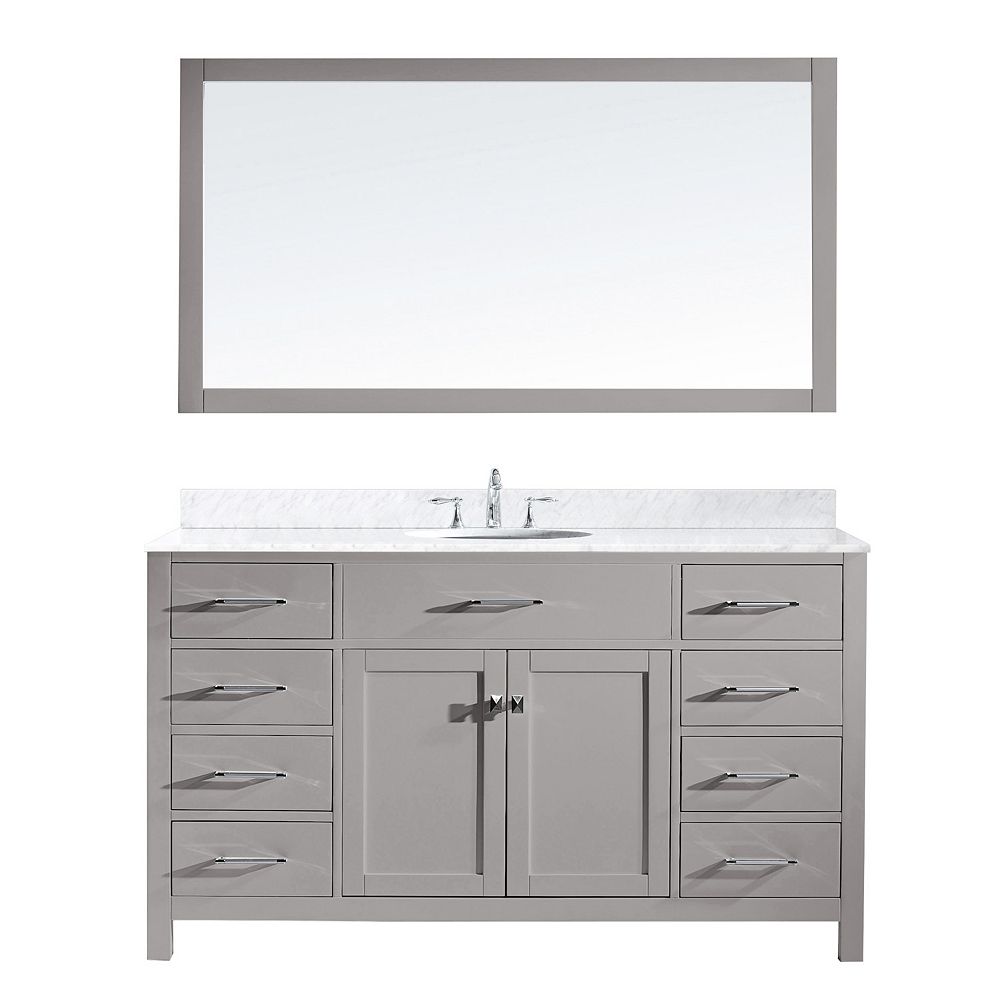 Virtu USA Caroline 60inch Single Vanity in Cashmere Grey with Marble