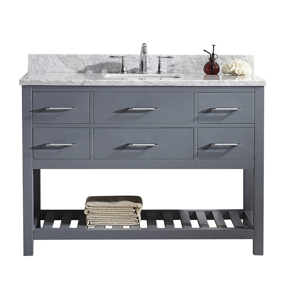 Virtu USA Caroline Estate 48inch Single Vanity in Grey with Marble Top