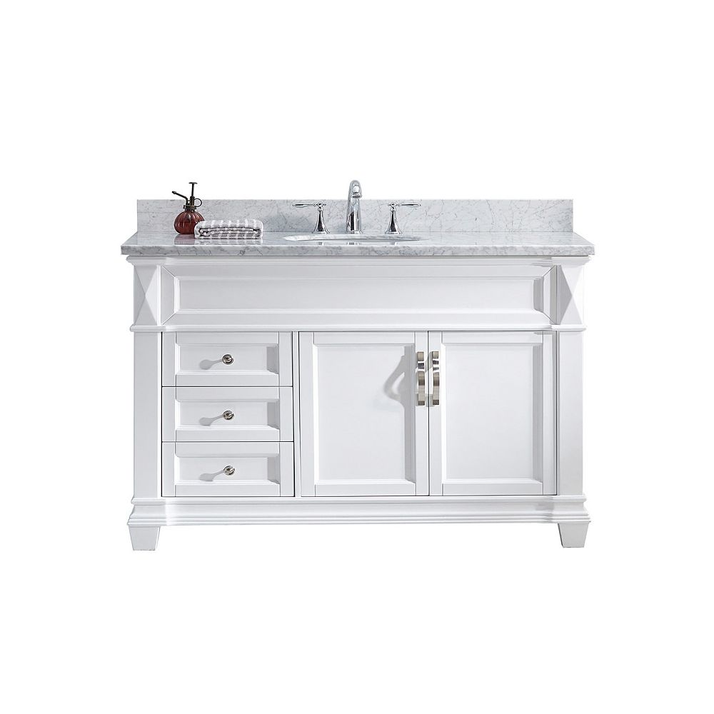 Virtu Usa Victoria 48 Inch Single Vanity In White With Marble Top