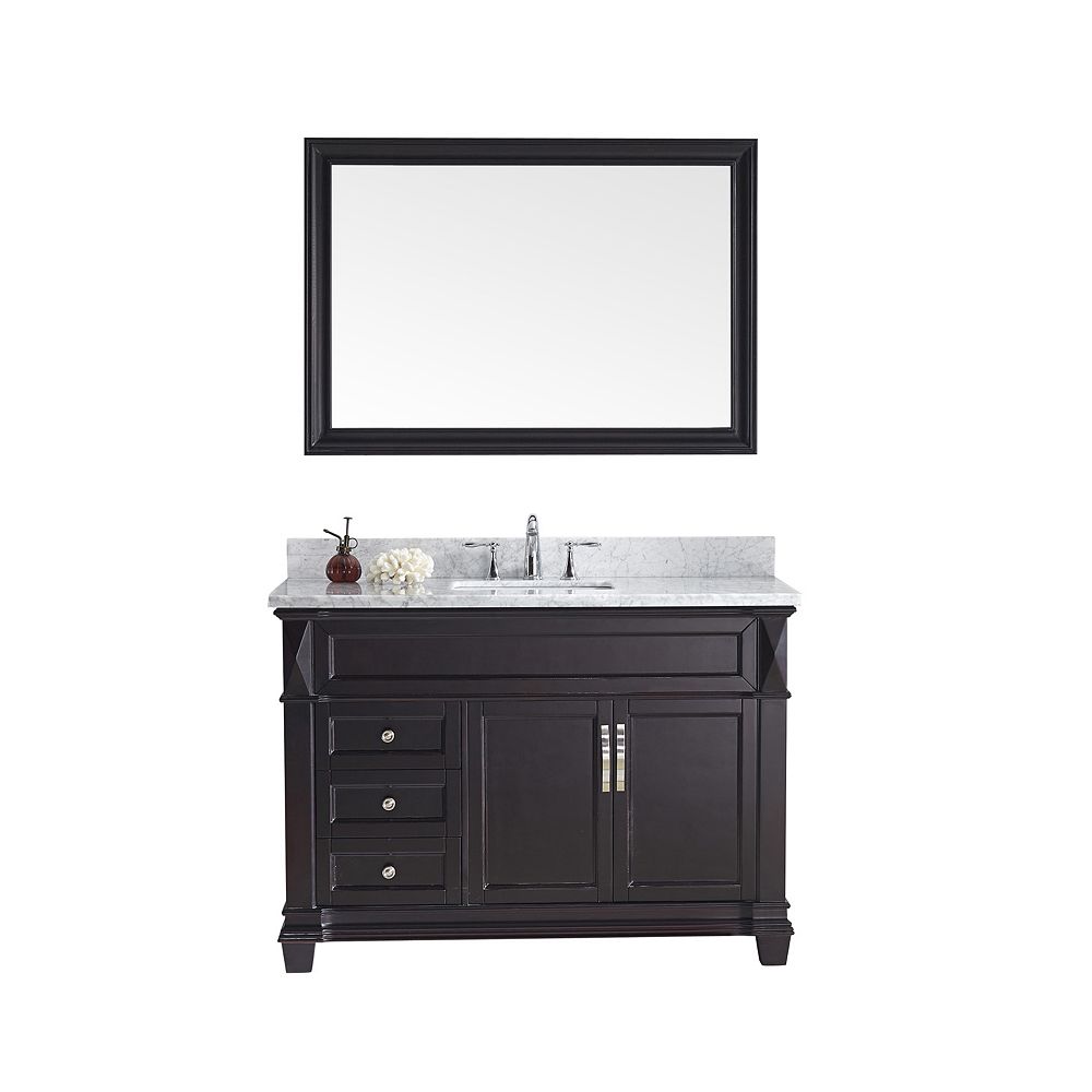 Virtu Usa Victoria 48 Inch Single Vanity In Espresso With Marble Top Square Sink Mirror The Home Depot Canada