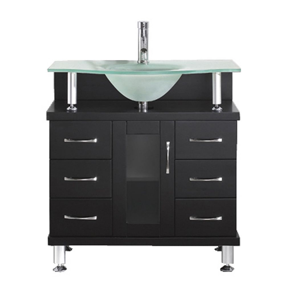 Virtu Usa Vincente 32 Inch Single Vanity In Espresso With Frosted Glass Top