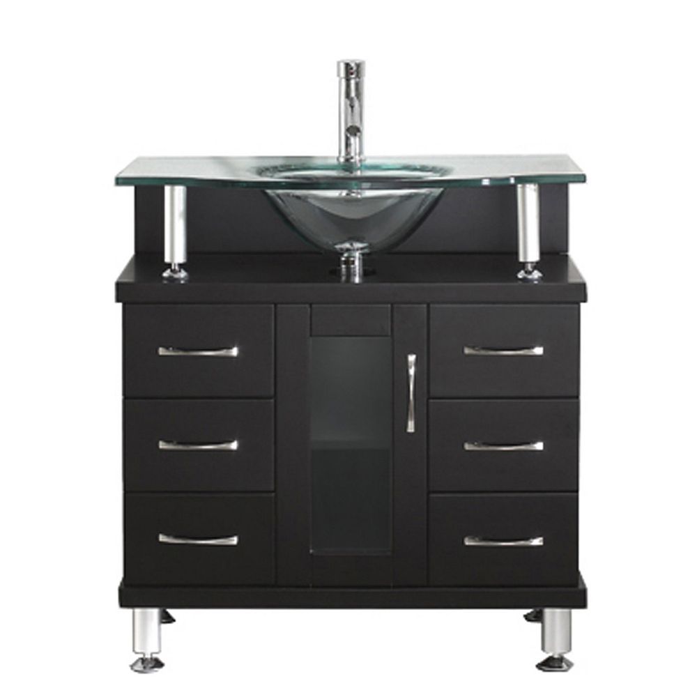 Virtu Usa Vincente 32 Inch Single Vanity In Espresso With Glass Top