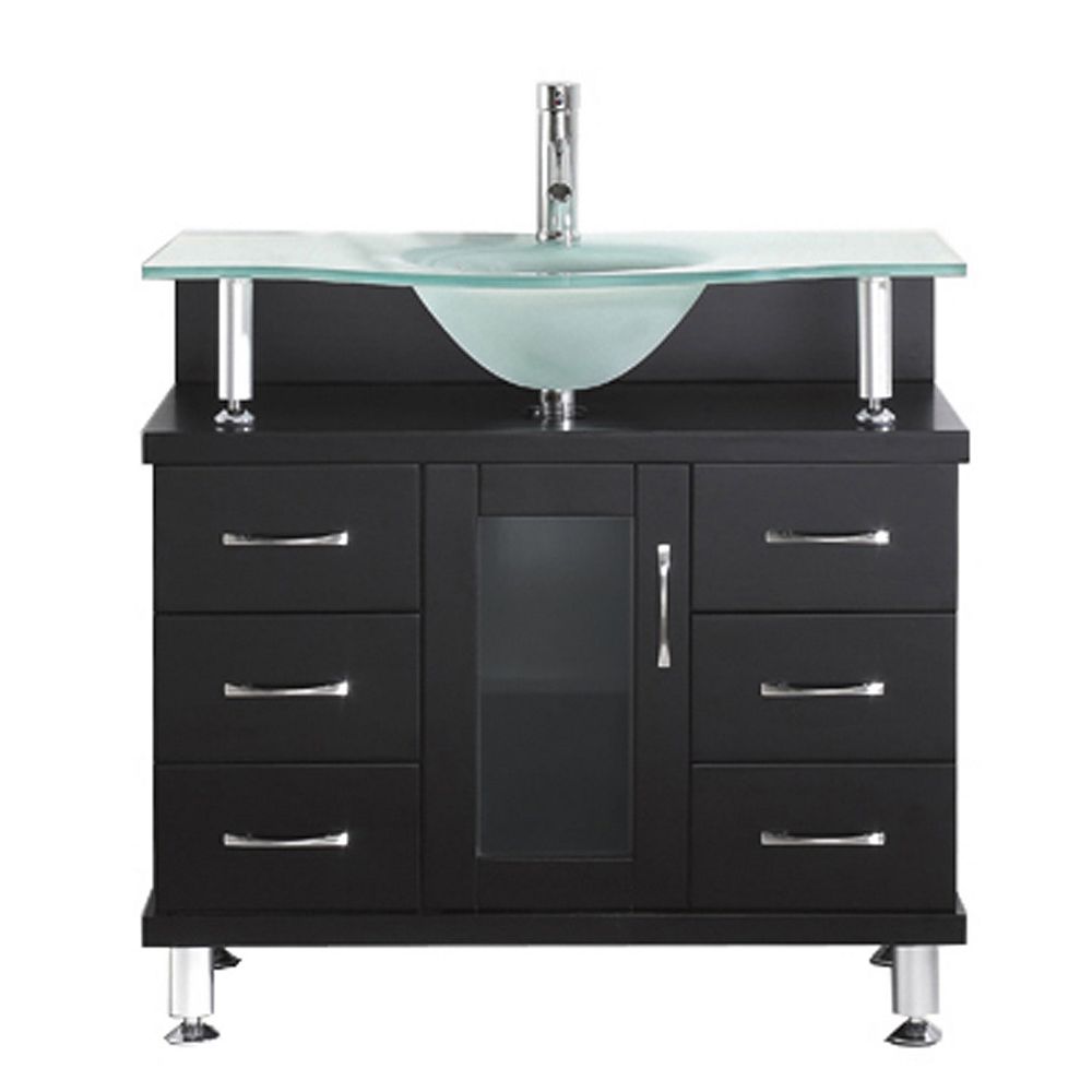 Virtu Usa Vincente 36 Inch Single Vanity In Espresso With Frosted Glass Top