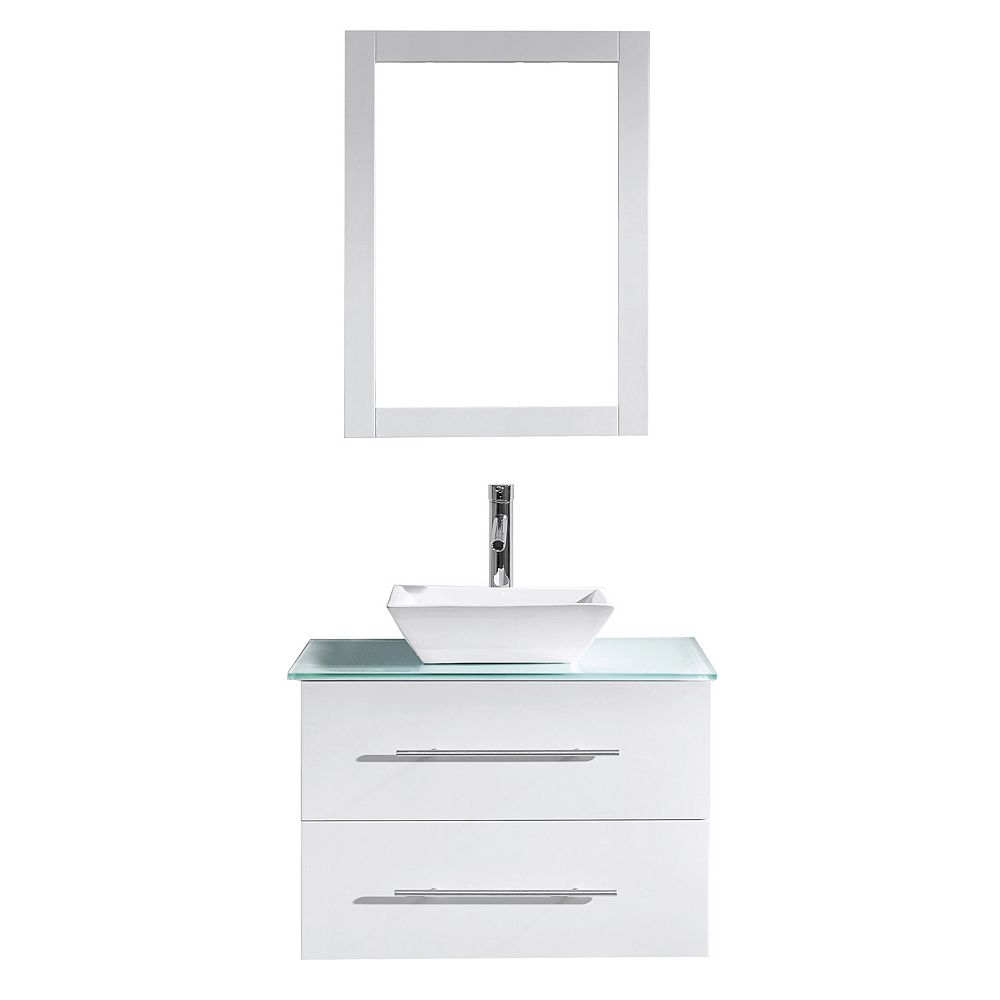 Virtu Usa Marsala 29 Inch Single Vanity In White With Glass Top