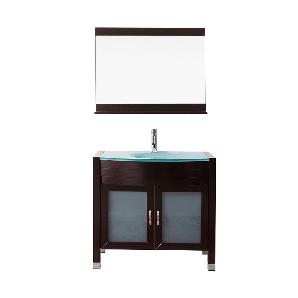 Virtu USA Ava 36inch Single Vanity in Espresso with Glass Top, Round