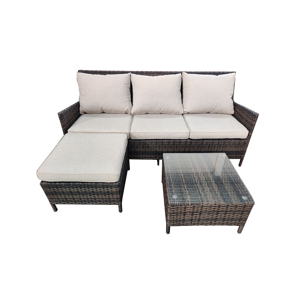 Hampton Bay Charleston 3-Piece Wicker Patio Sectional Set with Cushions