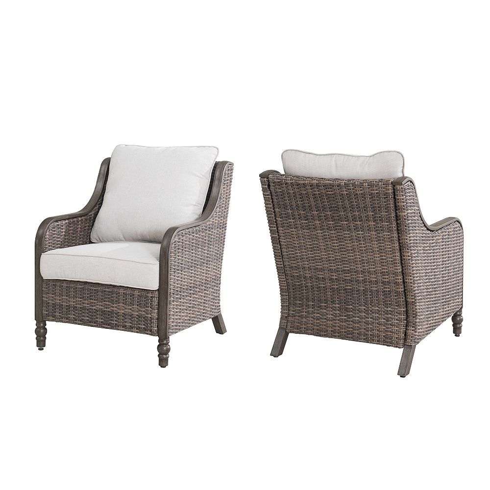 Hampton Bay Windsor Brown Wicker Outdoor Patio Lounge Chair With Cushionguard Biscuit Tan The Home Depot Canada Hampton Bay Windsor Brown Wicker, Home Depot Outdoor Furniture Canada