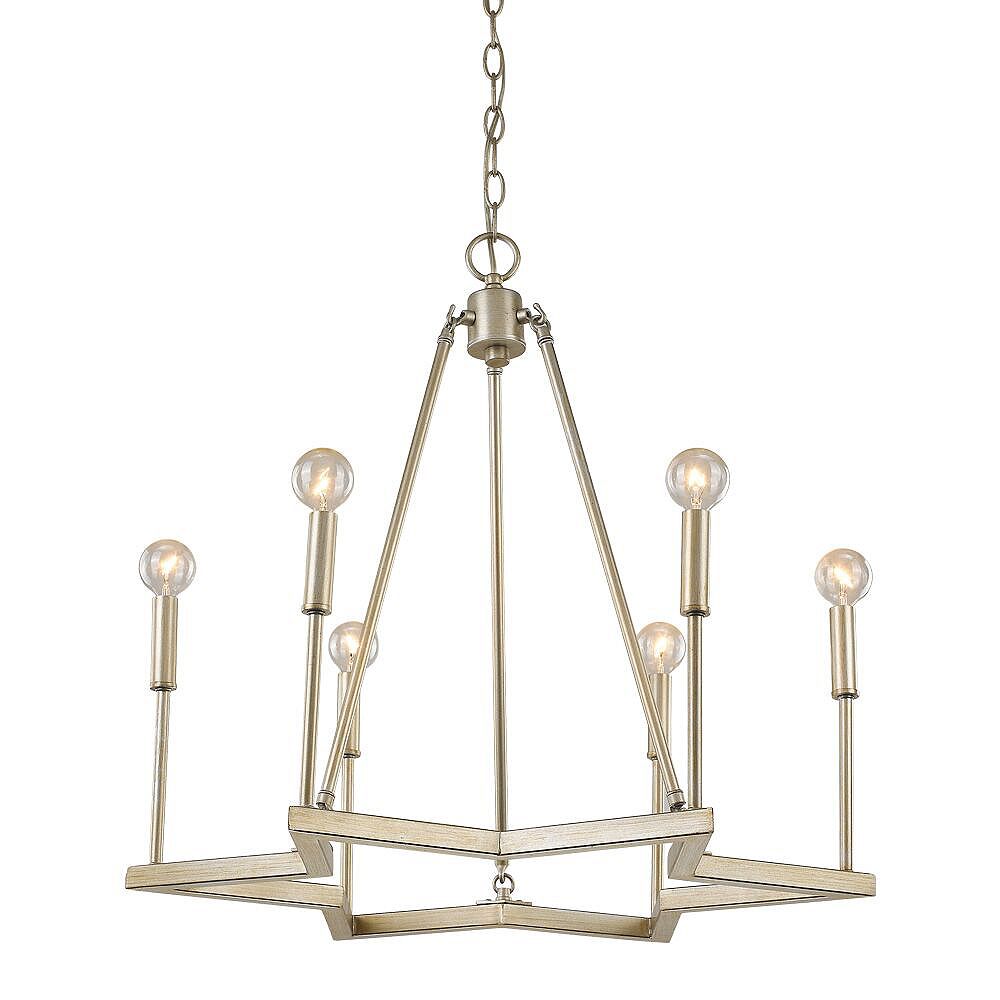 Acclaim Reagan 6Light Washed Gold Chandelier star shaped base with vertically placed cand