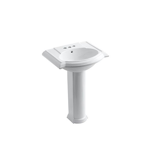 24" Pedestal Bathroom Sink With 4" Centerset Faucet Holes