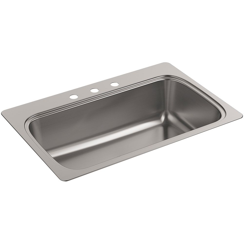 Kohler 33 X 22 X 9 5 16 Top Mount Single Bowl Kitchen Sink With 3 Faucet Holes The Home Depot Canada