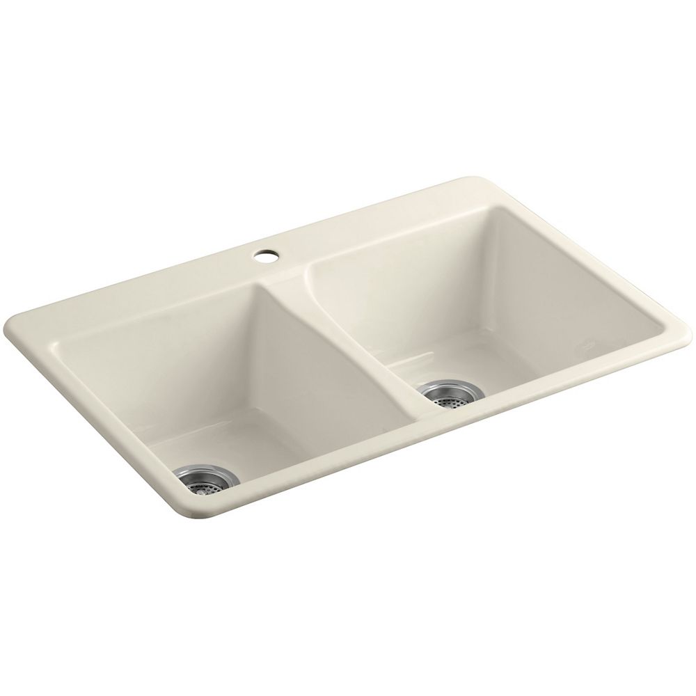 Kohler 33 X 22 X 9 5 8 Top Mount Double Equal Kitchen Sink In Almond The Home Depot Canada