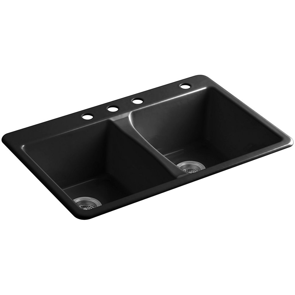 KOHLER Top-Mount Double-Equal Kitchen Sink In Black Black | The Home ...