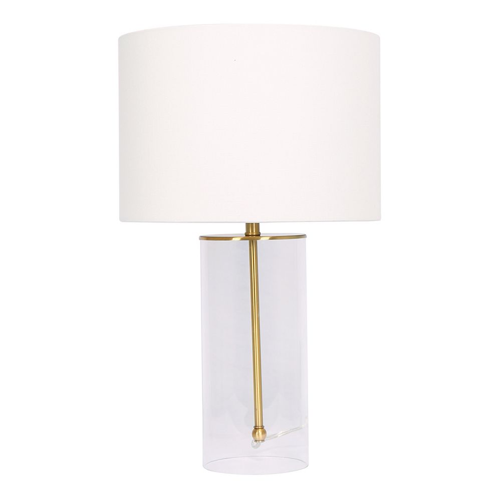 L2 Lighting Brushed Gold Clear Glass And Off White Shade Cylinder Table Lamp The Home Depot Canada