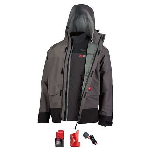 Men's M12 12V Li-Ion Cordless AXIS Heated Quilted Jacket Kit W/Gray Rainshell,2Ah Battery,Charger