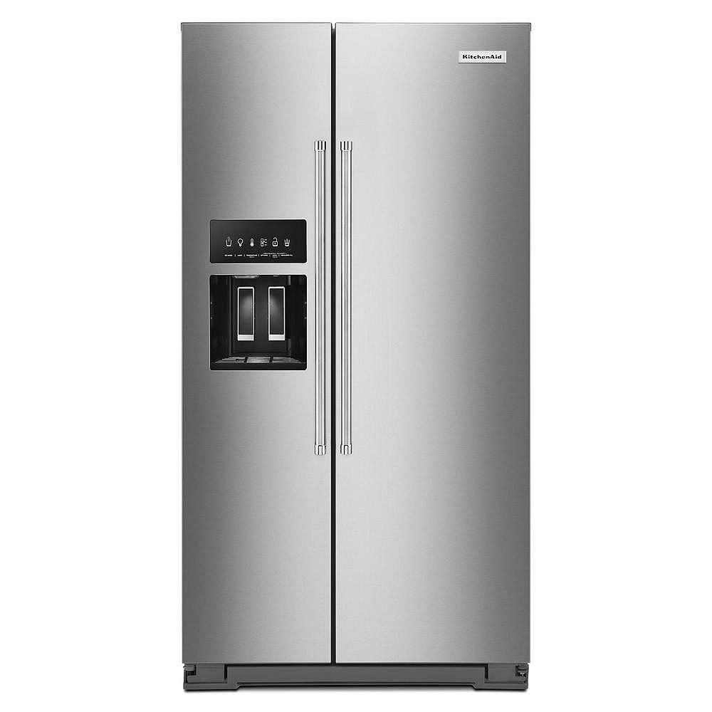 KitchenAid 36-inch W 25 cu. ft. Side by Side Refrigerator in Stainless Home Depot Stainless Steel Side By Side Refrigerator