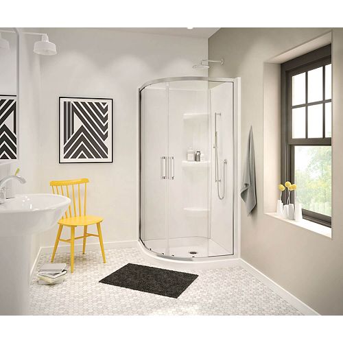 Radia 32W x 32L x 71-1/2H Neo-Round Semi-frameless Sliding Shower Door in Chrome with Clear Glass