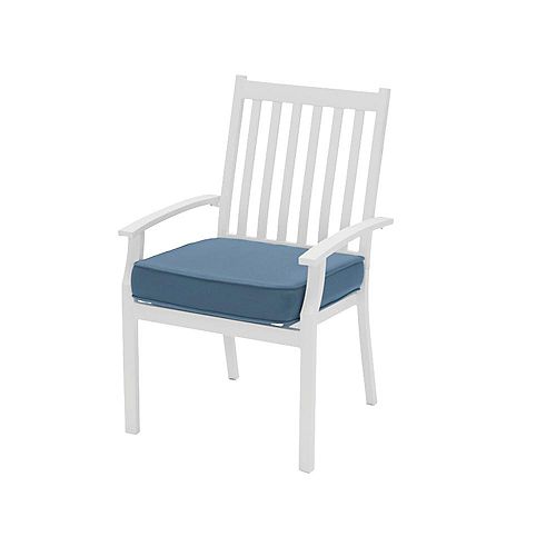 Jasper Ridge Galvanized Steel Slat Back Stationary Outdoor Patio Dining Chair in White with Standard Blue Cushion (Set of 2)