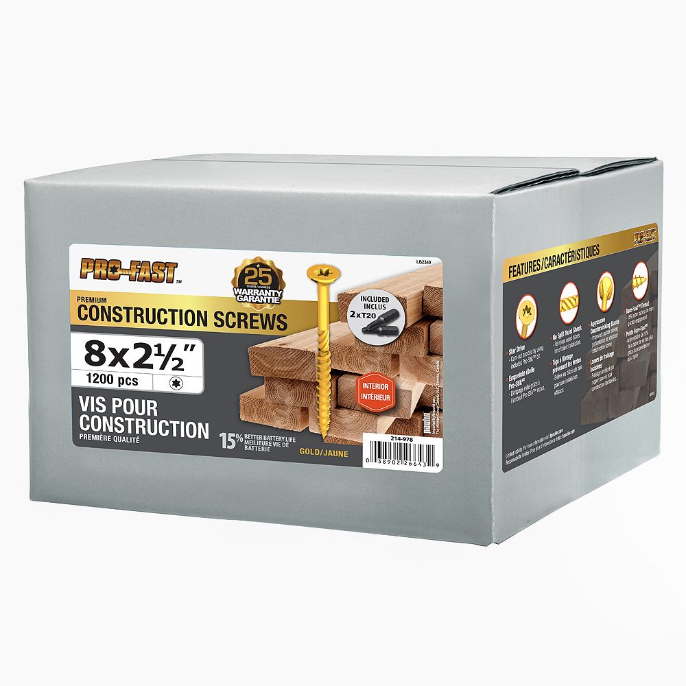 Paulin 8 x 21/2inch Pro Construction Screws 1200 pcs/box The